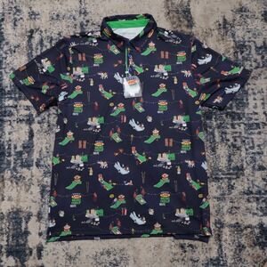 RSVLTS Happy Gilmore Breakfast Balls Polo Shirt Mens Large Golf MINI GOLF AOP